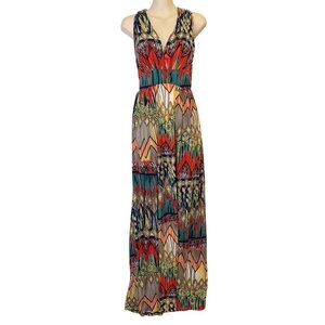 Maxi Dress Boho Print Sleeveless V-Neck Medium Privately Privileged 2 Sexy Slits